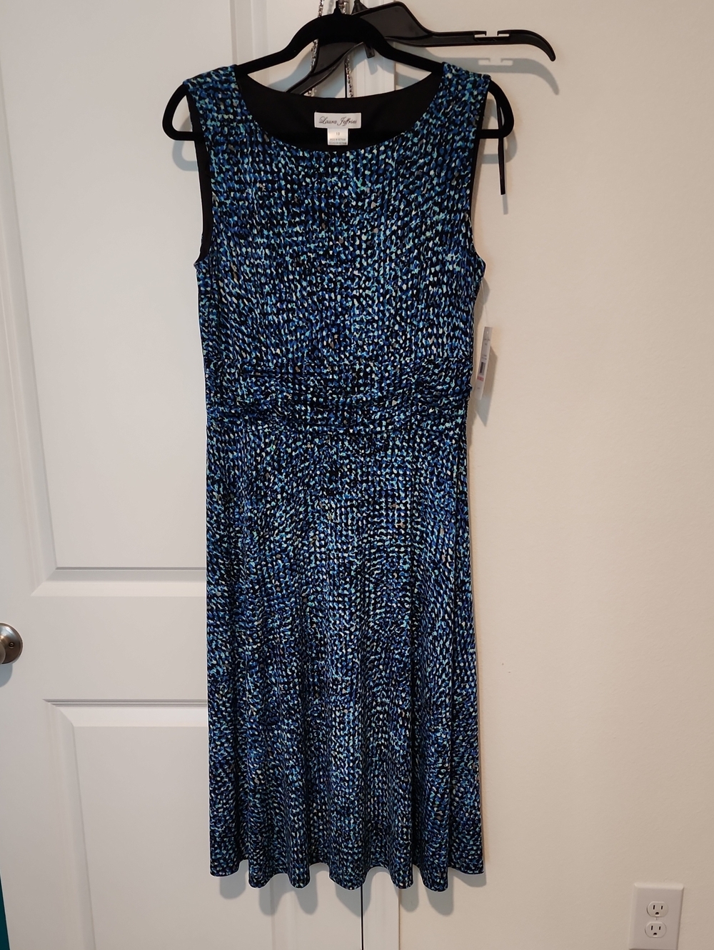 Sleeveless Blue Patterned Fit-and-Flare Dress